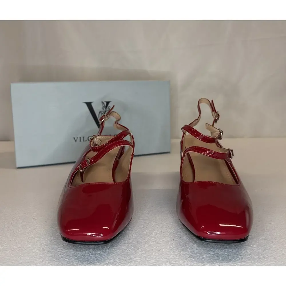 Viloporlor Women’s Mary Jane Shoes Slingback Chunky Heels Red Size 9
